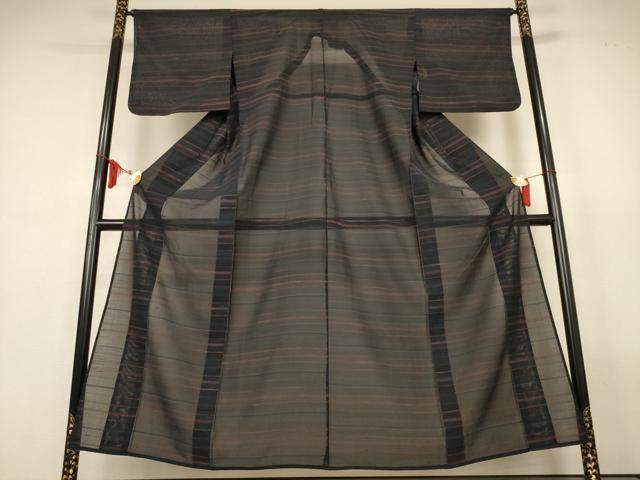 平和屋着物＊夏物　小紋　絽　横段文　正絹　逸品　AABL7842jd