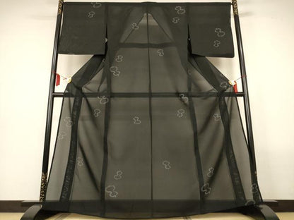 平和屋着物＊夏物　夏大島　瓢箪　黒地　正絹　逸品　AABL7847jd