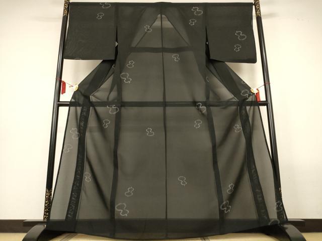平和屋着物＊夏物　夏大島　瓢箪　黒地　正絹　逸品　AABL7847jd