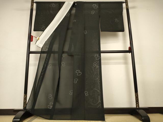 平和屋着物＊夏物　夏大島　瓢箪　黒地　正絹　逸品　AABL7847jd
