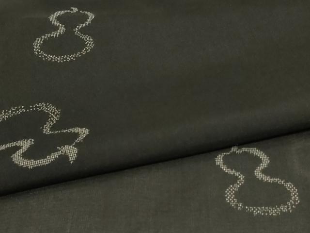 平和屋着物＊夏物　夏大島　瓢箪　黒地　正絹　逸品　AABL7847jd