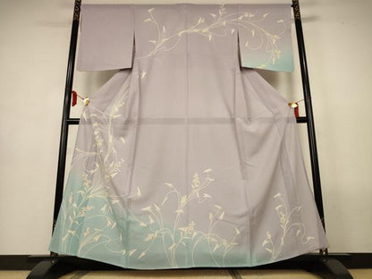 平和屋着物＊夏物　訪問着　絽　草花文　暈し染め　金彩　正絹　逸品　AABL7850jd