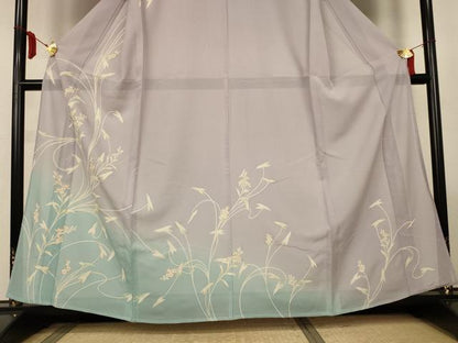 平和屋着物＊夏物　訪問着　絽　草花文　暈し染め　金彩　正絹　逸品　AABL7850jd