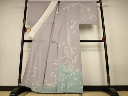 平和屋着物＊夏物　訪問着　絽　草花文　暈し染め　金彩　正絹　逸品　AABL7850jd