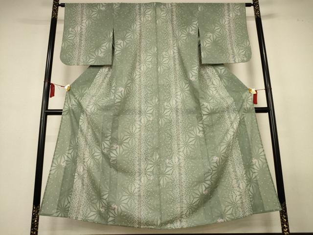 平和屋着物＊夏物　小紋　紗　麻の葉文様　洗える着物　AABL7857jd