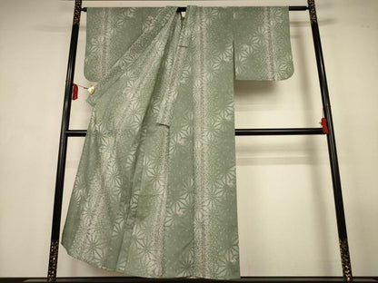 平和屋着物＊夏物　小紋　紗　麻の葉文様　洗える着物　AABL7857jd