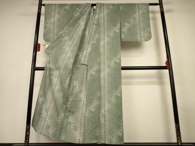 平和屋着物＊夏物　小紋　紗　麻の葉文様　洗える着物　AABL7857jd