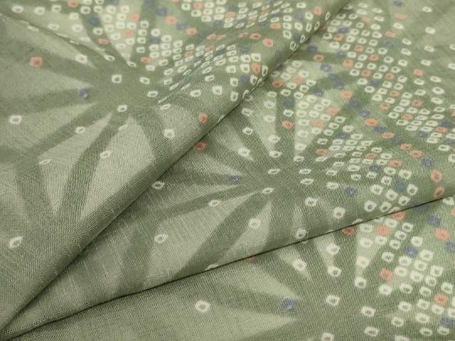 平和屋着物＊夏物　小紋　紗　麻の葉文様　洗える着物　AABL7857jd