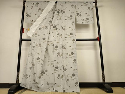 平和屋着物＊夏物　小紋　紗　松葉桜文　洗える着物　AABL7860jd