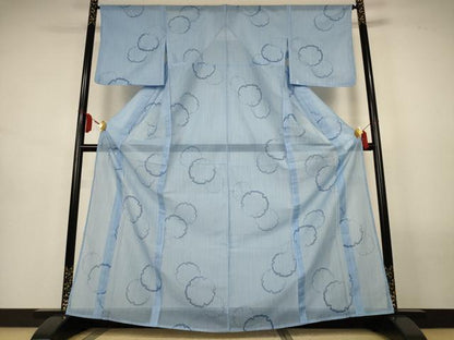 平和屋着物＊夏物　小紋　絽　雪輪重ね文　洗える着物　AABL7862jd