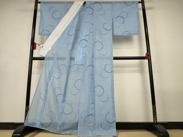 平和屋着物＊夏物　小紋　絽　雪輪重ね文　洗える着物　AABL7862jd