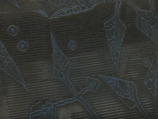 平和屋着物＊夏物　小紋　絽　風通織　枝葉文　黒地　正絹　逸品　AABL7865jd