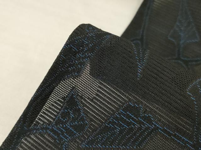 平和屋着物＊夏物　小紋　絽　風通織　枝葉文　黒地　正絹　逸品　AABL7865jd