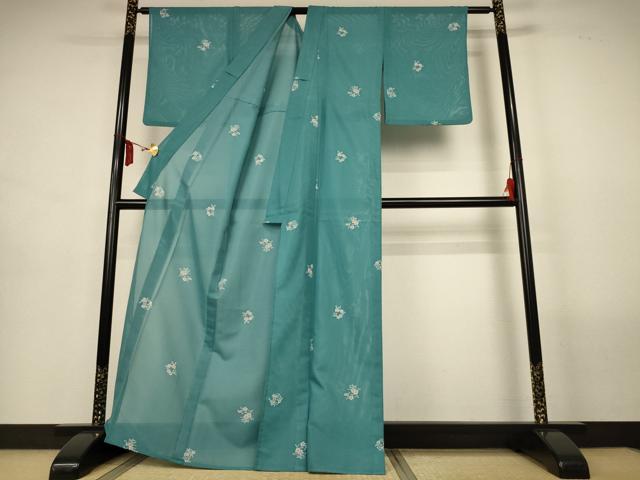 平和屋着物＊夏物　小紋　絽　花丸文　洗える着物　AABL7870jd