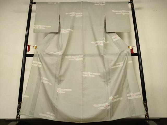平和屋着物＊夏物　小紋　絽　エ霞花文　洗える着物　AABL7873jd