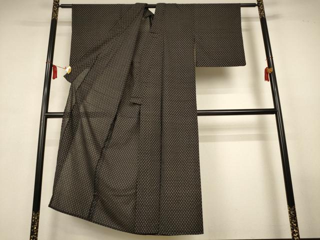 平和屋着物＊夏物　小紋　紗　絣柄　黒地　AABL7878jd