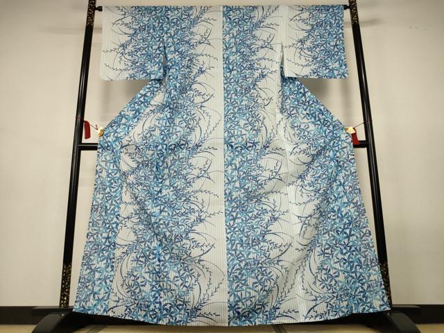 平和屋着物＊夏物　小紋　絽　草葉文　洗える着物　AABL7891jd