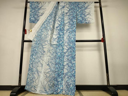 平和屋着物＊夏物　小紋　絽　草葉文　洗える着物　AABL7891jd