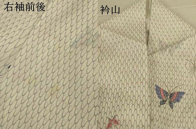 平和屋着物＊夏物　小紋　絽　舞蝶文　洗える着物　AABL7893jd