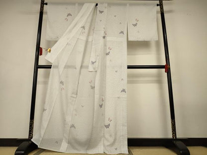 平和屋着物＊夏物　小紋　絽　舞蝶文　洗える着物　AABL7893jd