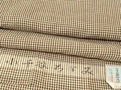 平和屋着物＊夏物　本場小千谷ちぢみ　格子　杉山織物謹製　証紙付き　麻　逸品　AABL7907jd