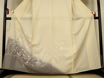 平和屋着物＊夏物　訪問着　絽　手刺繍　草花文　暈し染め　正絹　逸品　AABL7909jd