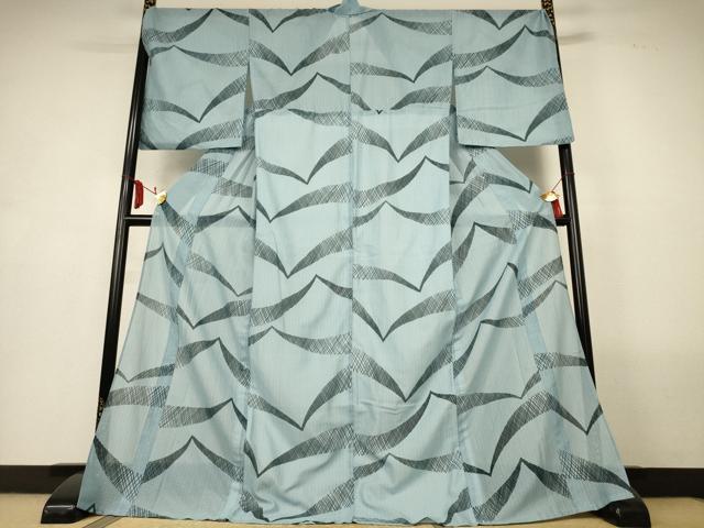 平和屋着物＊夏物　小紋　絽　幾何学文様　やまと誂製　ロング丈　洗える着物　AABL7914jd