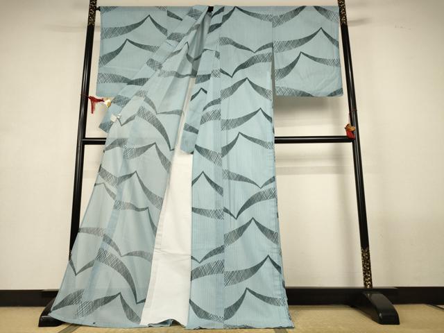 平和屋着物＊夏物　小紋　絽　幾何学文様　やまと誂製　ロング丈　洗える着物　AABL7914jd