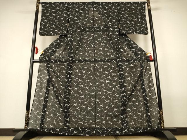 平和屋着物＊夏物　小紋　紗　馬　黒地　洗える着物　AABL7926jd