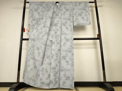 平和屋着物＊夏物　小紋　ちぢみ織　草花文　洗える着物　AABL7933jd