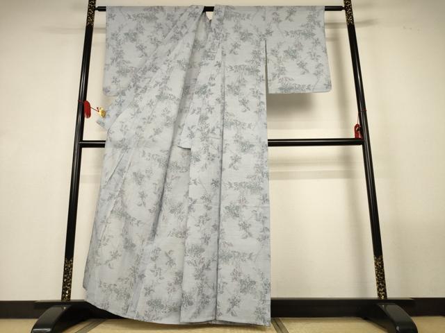 平和屋着物＊夏物　小紋　ちぢみ織　草花文　洗える着物　AABL7933jd