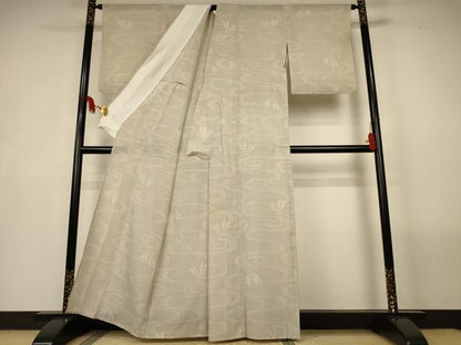 平和屋着物＊夏物　本場大島紬　夏大島　白大島　勝虫　流水文　正絹　逸品　AABL7934jd