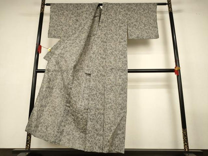 平和屋着物＊夏物　小紋　紗　ちぢみ織　草花文　AABL7941jd