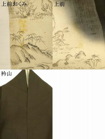 平和屋着物＊夏物　絹芭蕉　訪問着　鳥獣戯画　暈し染め　黒地　正絹　逸品　AABL7954jd