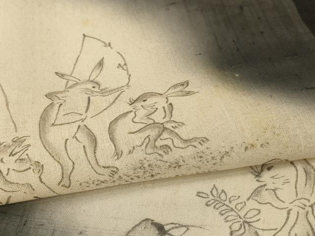 平和屋着物＊夏物　絹芭蕉　訪問着　鳥獣戯画　暈し染め　黒地　正絹　逸品　AABL7954jd