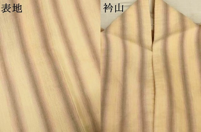 平和屋着物＊夏物　本場小千谷ちぢみ　縞　証紙付き　麻　逸品　AABL7955jd