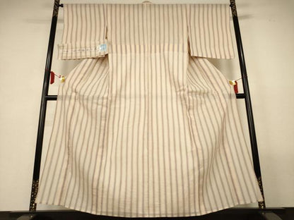平和屋着物＊夏物　本場小千谷ちぢみ　縞　証紙付き　麻　逸品　AABL7955jd