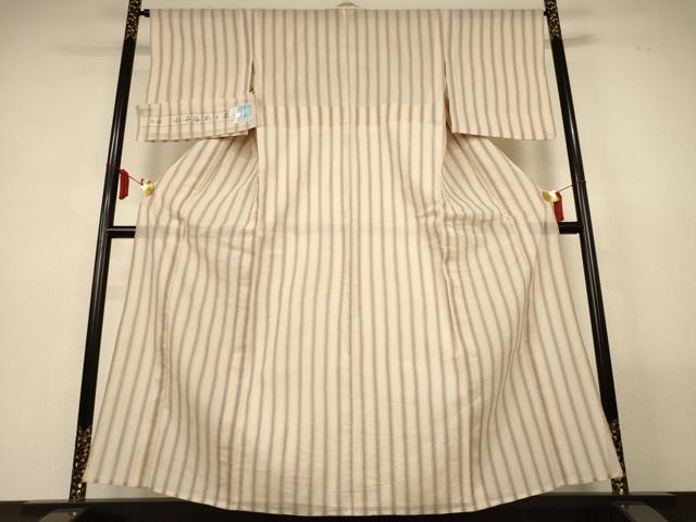平和屋着物＊夏物　本場小千谷ちぢみ　縞　証紙付き　麻　逸品　AABL7955jd