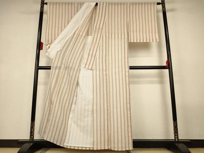 平和屋着物＊夏物　本場小千谷ちぢみ　縞　証紙付き　麻　逸品　AABL7955jd