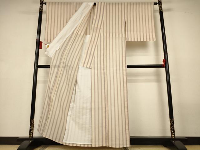 平和屋着物＊夏物　本場小千谷ちぢみ　縞　証紙付き　麻　逸品　AABL7955jd