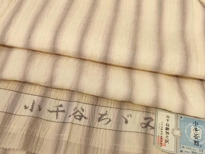平和屋着物＊夏物　本場小千谷ちぢみ　縞　証紙付き　麻　逸品　AABL7955jd