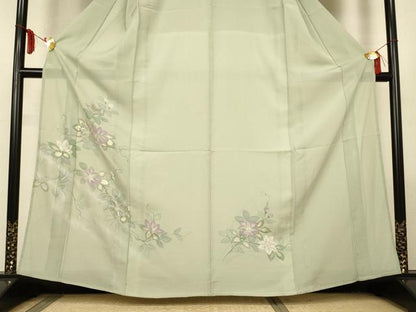 平和屋着物＊夏物　訪問着　絽　手描き　草花文　銀彩　正絹　逸品　AABL7988jd