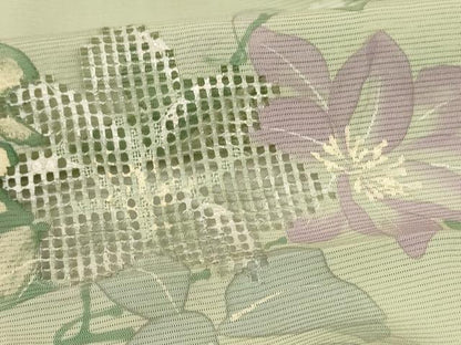 平和屋着物＊夏物　訪問着　絽　手描き　草花文　銀彩　正絹　逸品　AABL7988jd