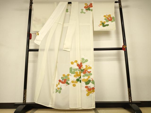 平和屋着物＊夏物　訪問着　絽　南天文　銀彩　正絹　逸品　AABL7999jd