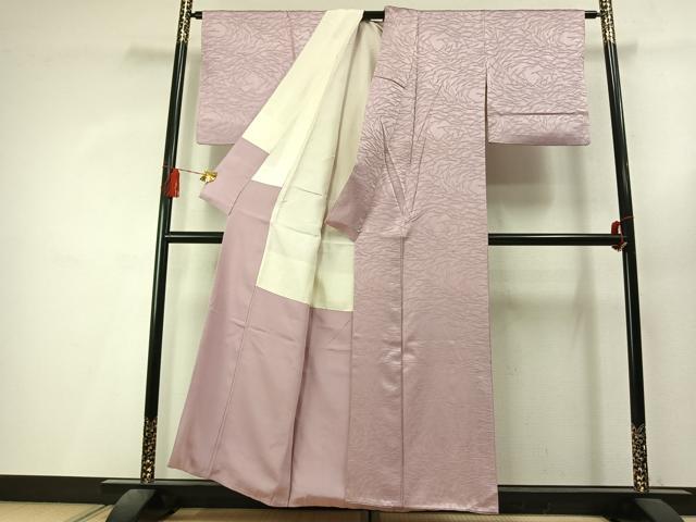 平和屋着物●上質な色無地　松葉地紋　薄柿色　正絹　逸品　AABL8001fy