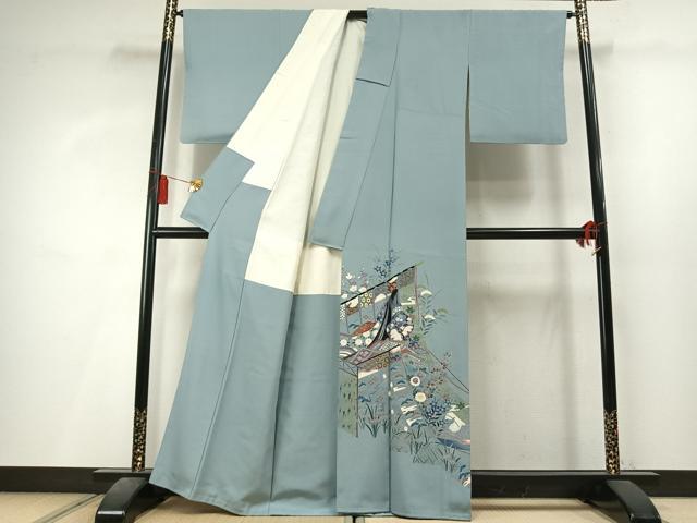 平和屋着物●十日町　加賀草木友禅の第一人者　田村哲彦　色留袖　人物花文　正絹　逸品　AABL8010fy