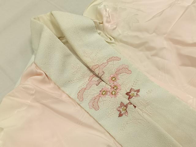 平和屋着物●振袖用長襦袢　袷　亀甲草花地紋　暈し染め　半衿刺繍　正絹　逸品　AABL8011fy