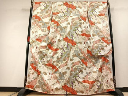 平和屋着物●創業460年・千總　振袖　扇面花文　金彩　正絹　逸品　AABL8019fy