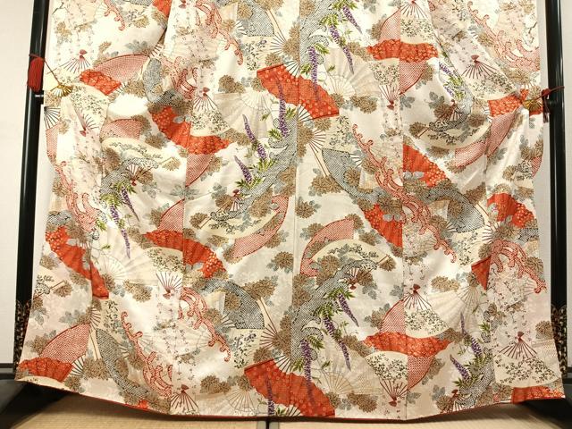 平和屋着物●創業460年・千總　振袖　扇面花文　金彩　正絹　逸品　AABL8019fy