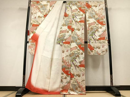 平和屋着物●創業460年・千總　振袖　扇面花文　金彩　正絹　逸品　AABL8019fy